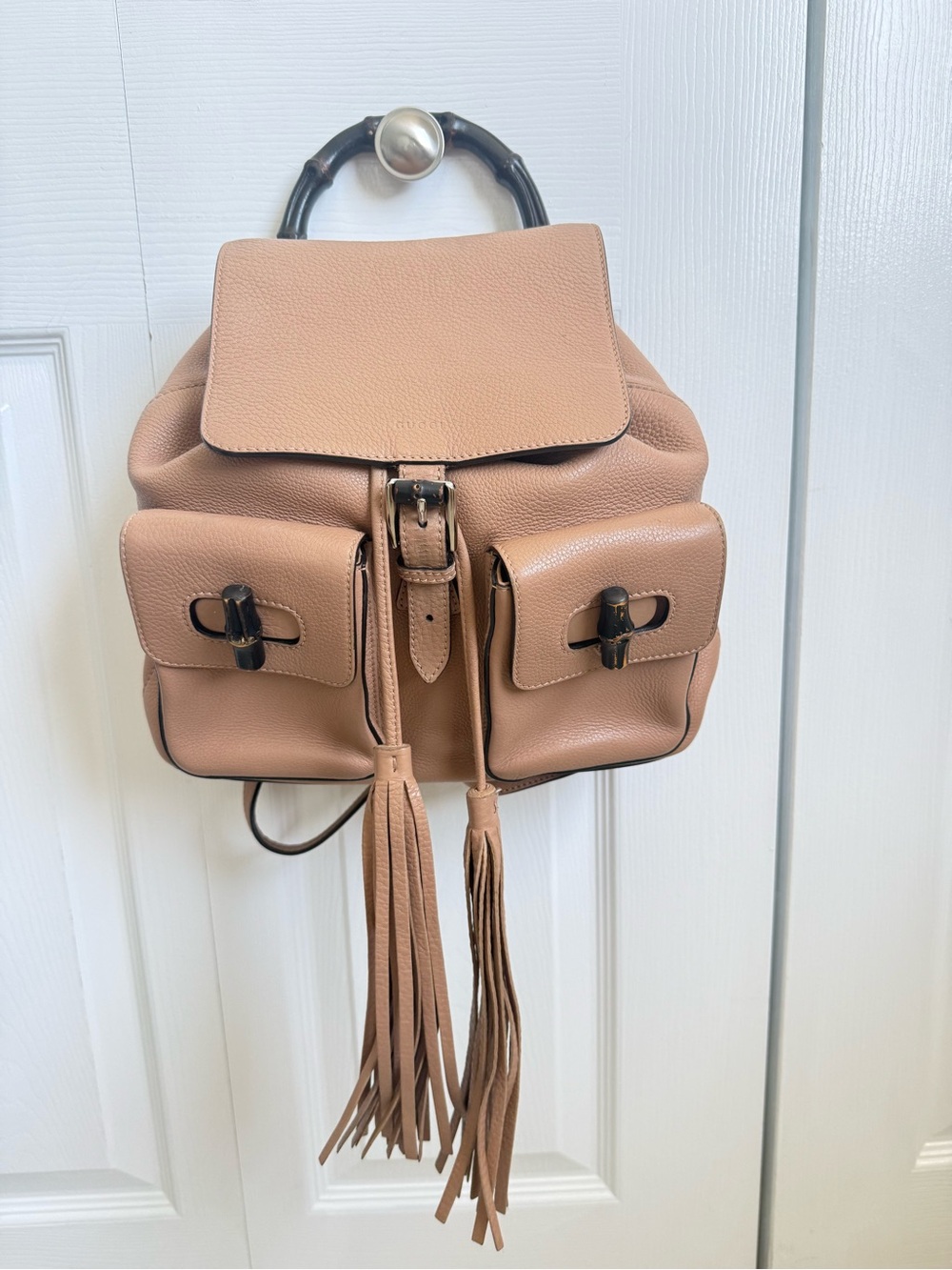 Gucci Bamboo Leather Backpack – Nude / Blush  – Tassel Detail
